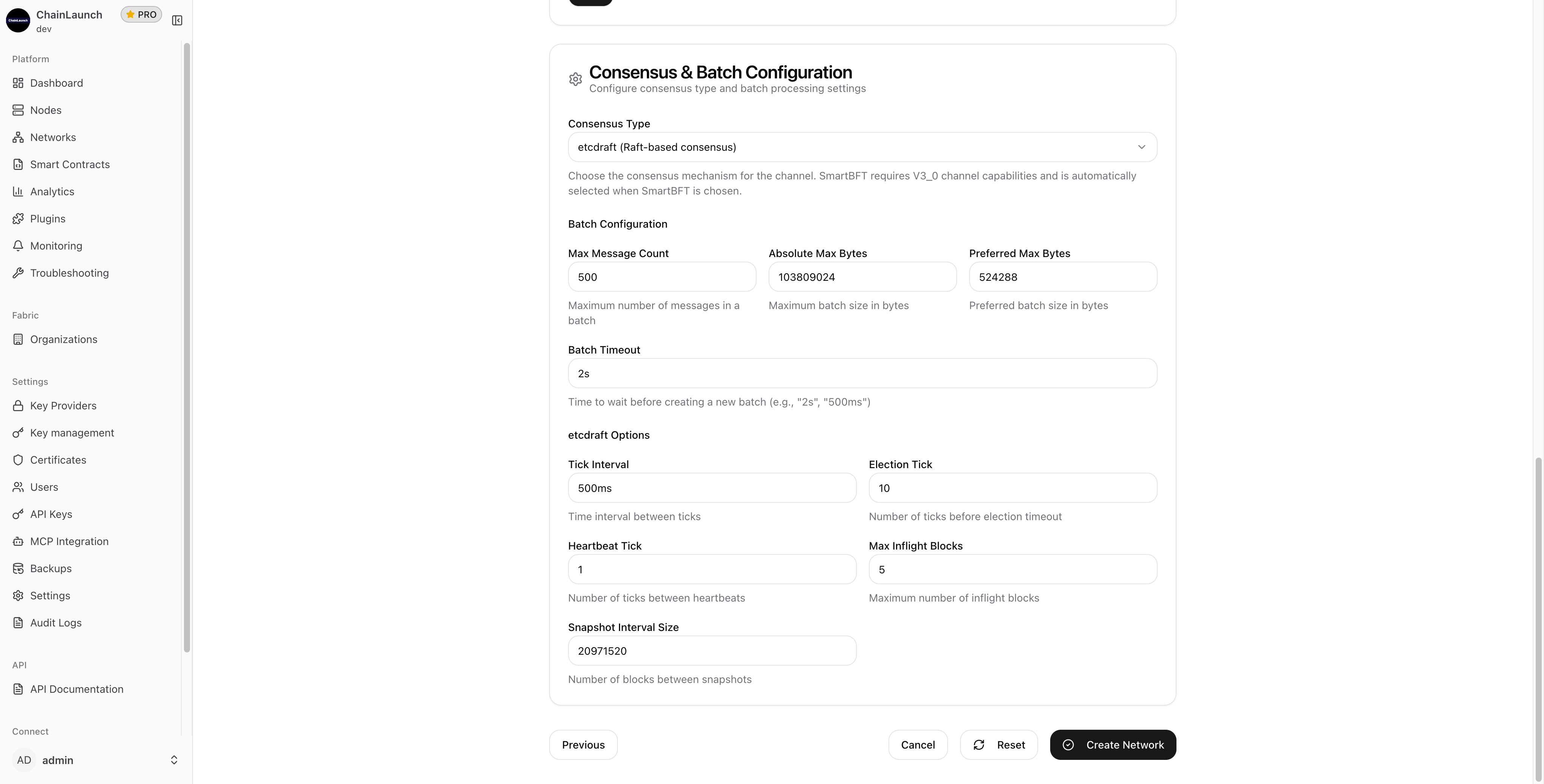 Create Network Button