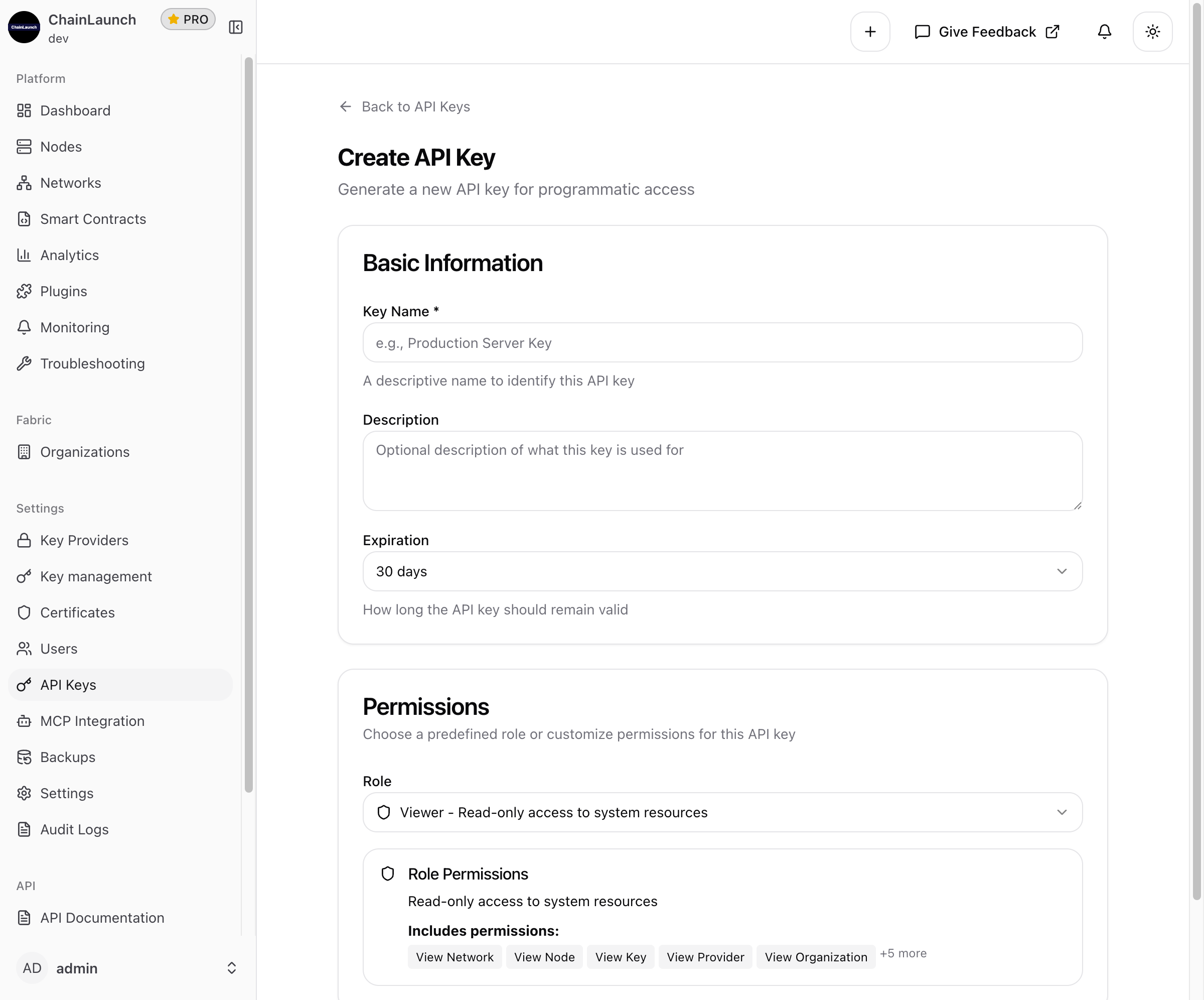Create API Key Form