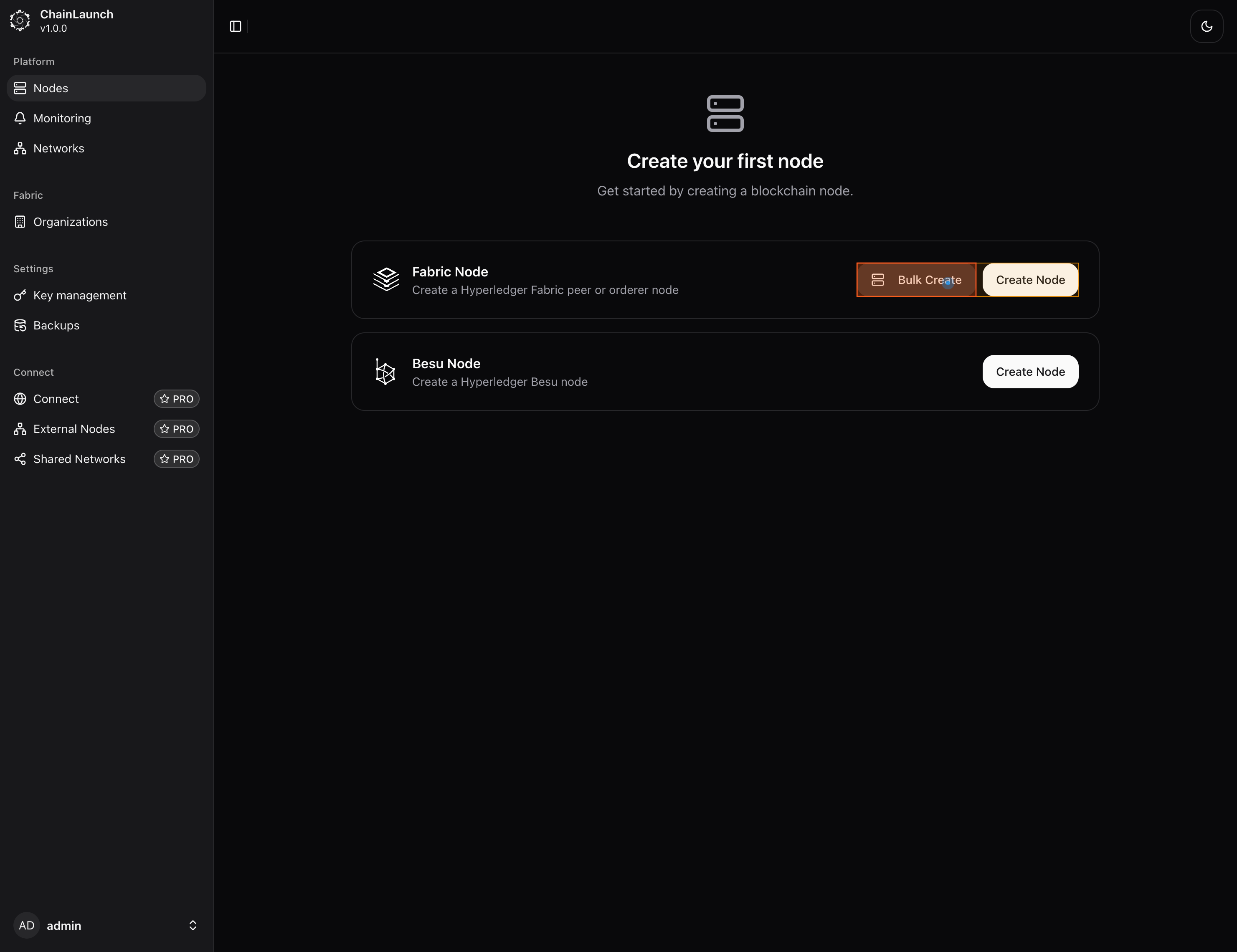 Bulk create button