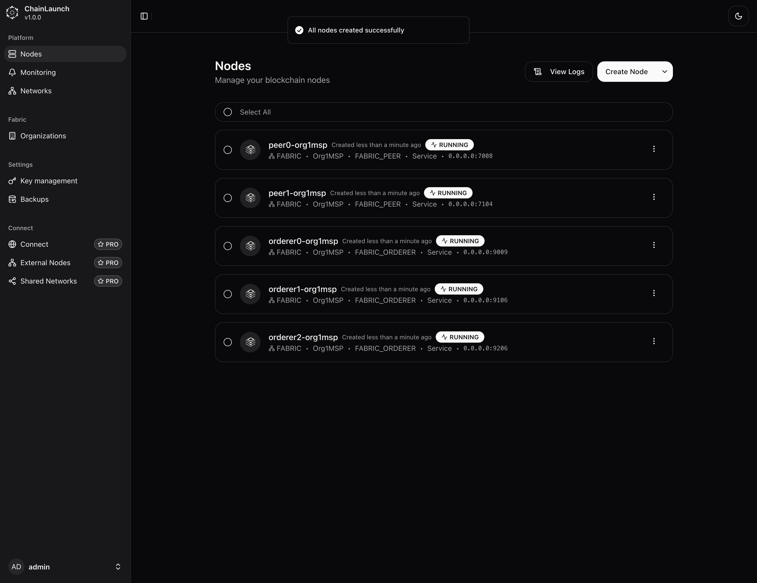 Nodes created